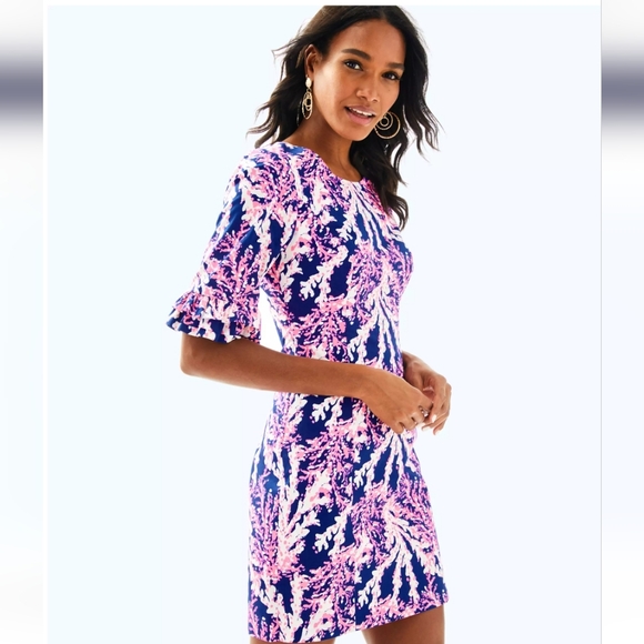 Lilly Pulitzer Fiesta Stretch Keyhole Back Dress, Navy & Pink "Beyond The Sea" - Picture 1 of 5